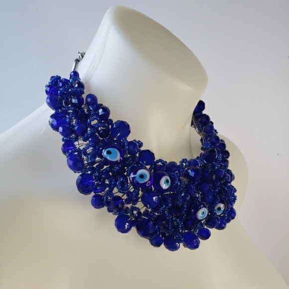 Cobalt Sapphire Blue Handmade Necklace one of a kind Monster High Cleo Wardrobe - Picture 2 of 9